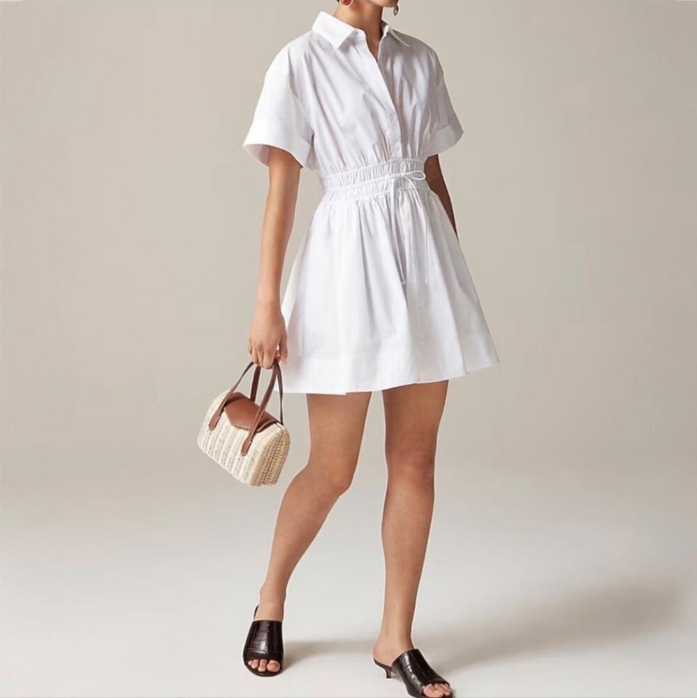 J.Crew Elena Mini Shirtdress Cotton Poplin Short Sleeves Vacation CI856 White T6